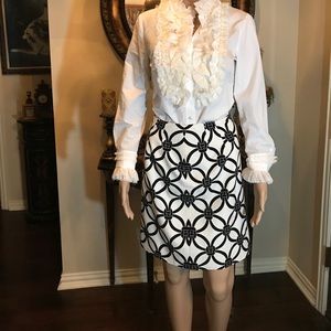 TALBOTS SKIRT NAVY & CREAM ABSTRACT PRINT  SZ 2